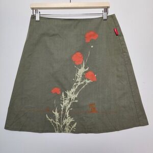 OK47 Women's A-Line Floral Army Green Knee Length Skirt Medium